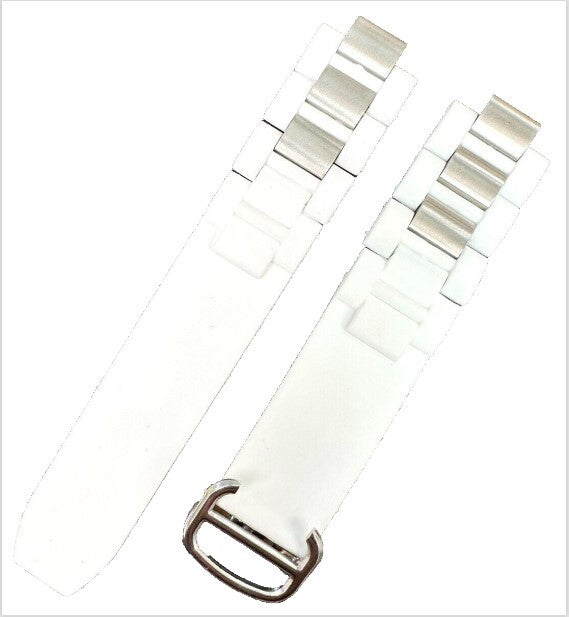 Watch Band For Cartier Chronoscaph 21 Rubber+Steel size(20mmx18mm) Black & White