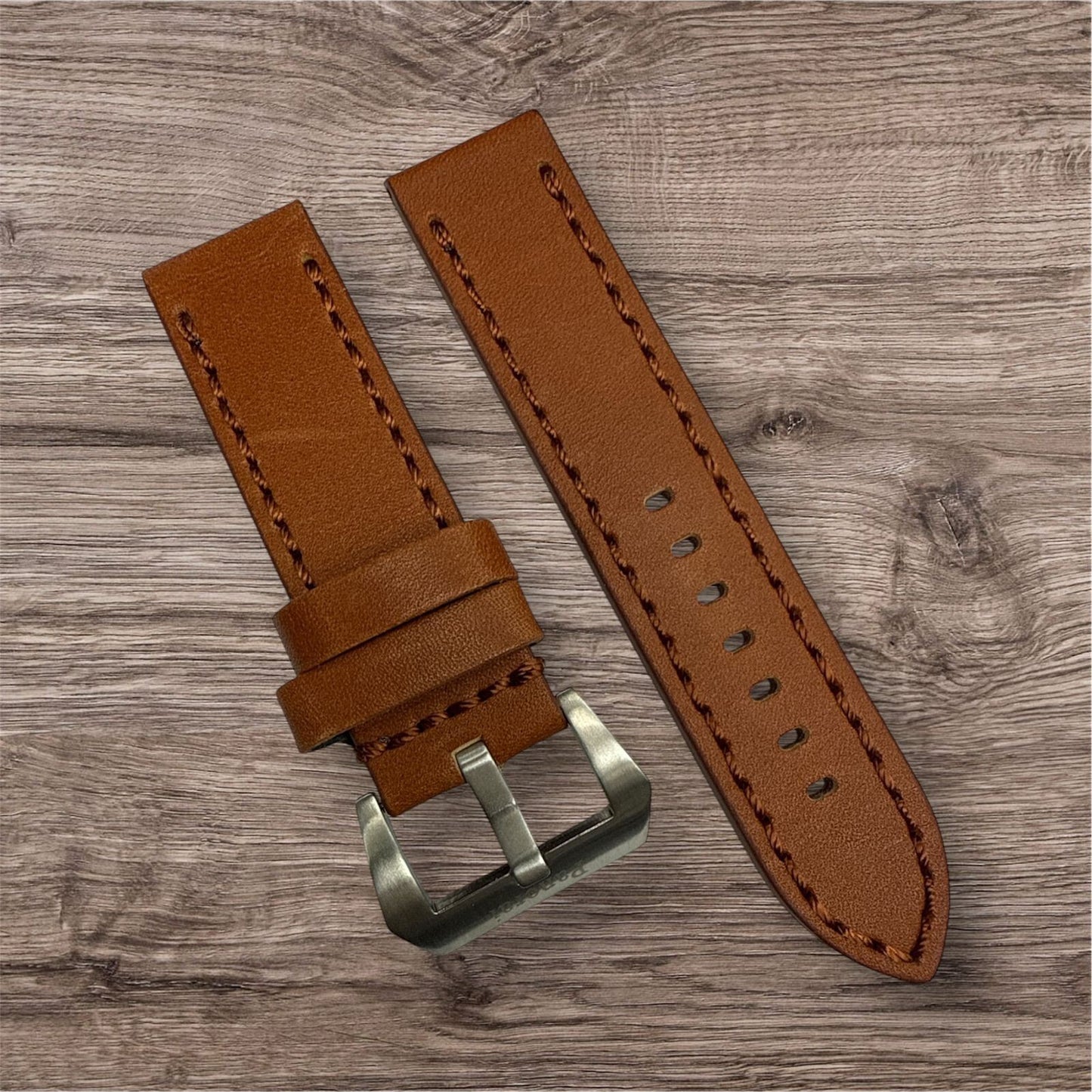 Watch Band Leather Strap L.Brown fits PANERAI 22mm,24mm,26mm Flat (High Quality)
