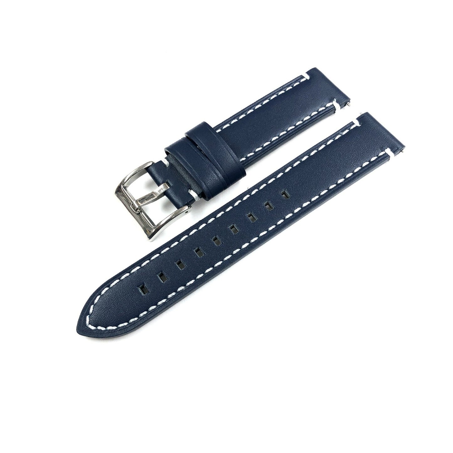 Genuine Leather Flat Watch Band 20 MM to 24 MM With White Stitched