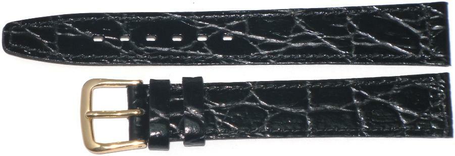 Watch Band Black Genuine Leather Crocodile Grain Flat,Slim 14mm( A1 Quality)