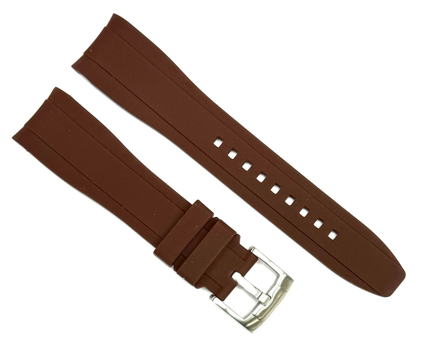 18-24mm Curved-End Chocolate Brown Soft & Smooth Silicon Rubber Watch Band