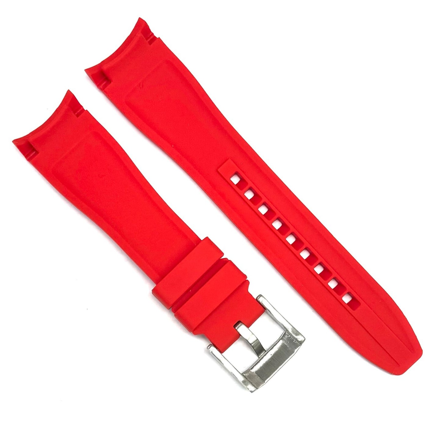 18-24mm Curved-End Scarlet Red Soft & Smooth Silicon Rubber Watch Band