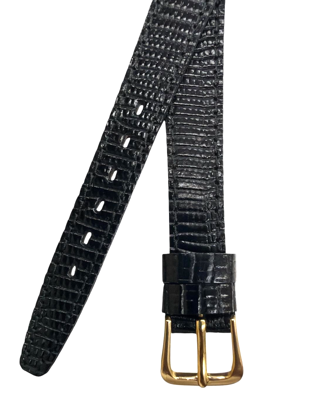 14mm Black Padded & Stitched Genuine Lizard Watch Band-Black -MT-14