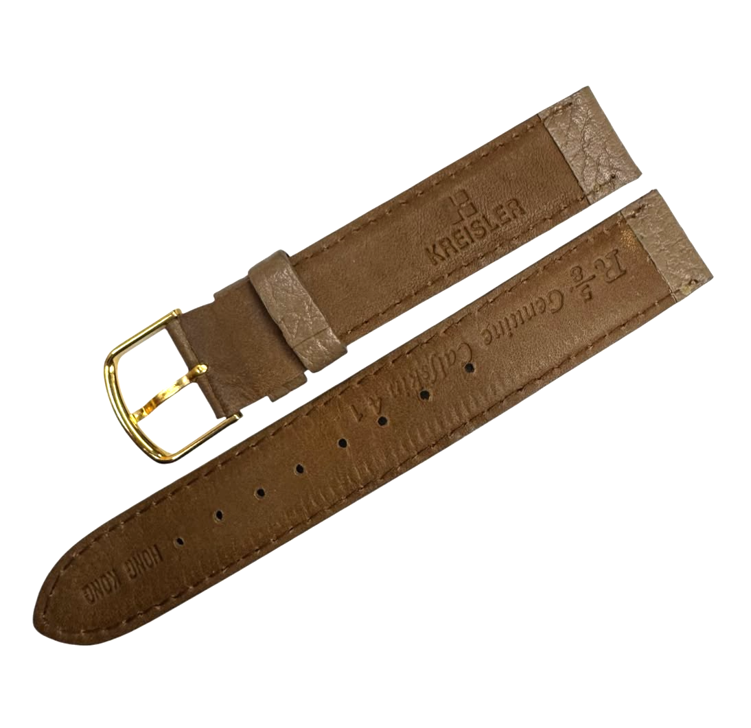 KREISLER Genuine Calfskin Brown Vintage Watch Band 16MM Gold-Tone Buckle