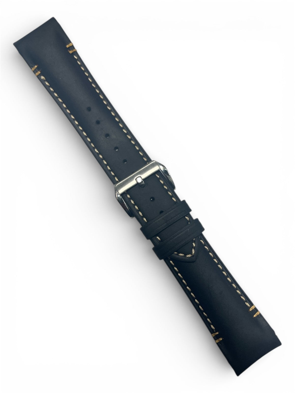 Genuine Calf Leather Black Curved Watch Band Strap 22MM * 20MM