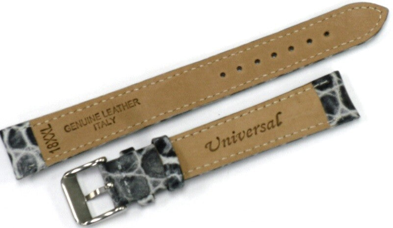 Watch Band Grey Genuine Leather Crocodile Grain Padded 18,20,22,24mm XXL
