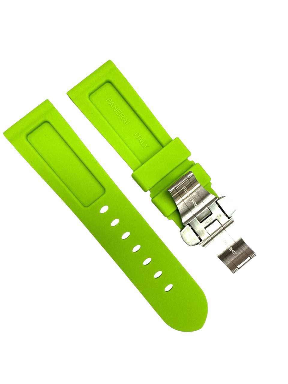 Watch Band 24/22mm Rubber Strap LightGreen Color for PANERAI w/ Deployment Clasp