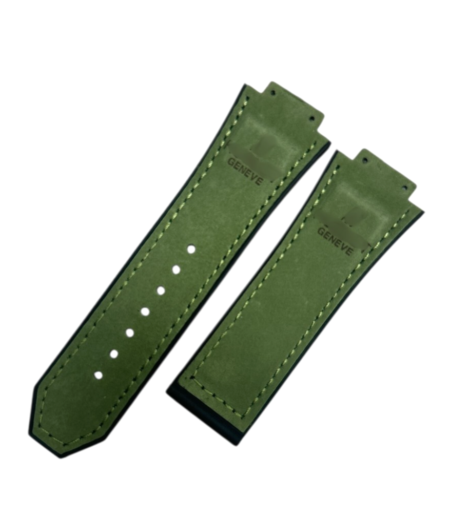 MATTE GREEN SUEDE LEATHER WATCH BAND FOR HUBLOT WATCHES OF SIZE 29X24MM
