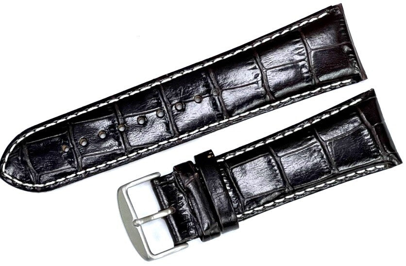 Watch Band "Triumph" Genuine Leather Dark Brown Alligator Grain Padded  28mm XXL