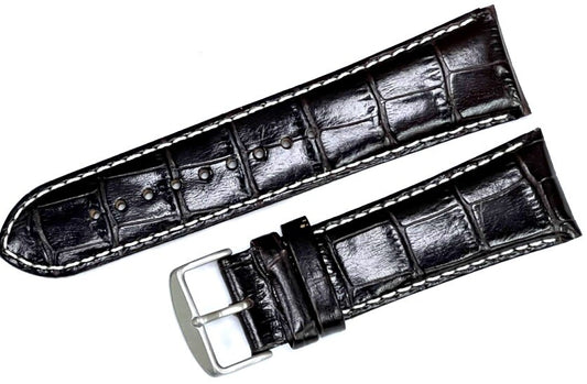 Watch Band "Triumph" Genuine Leather Dark Brown Alligator Grain Padded  28mm XXL