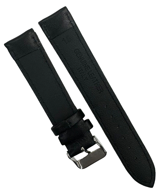 18MM  Plain Black with green stitched Leather, Padded Watch Band