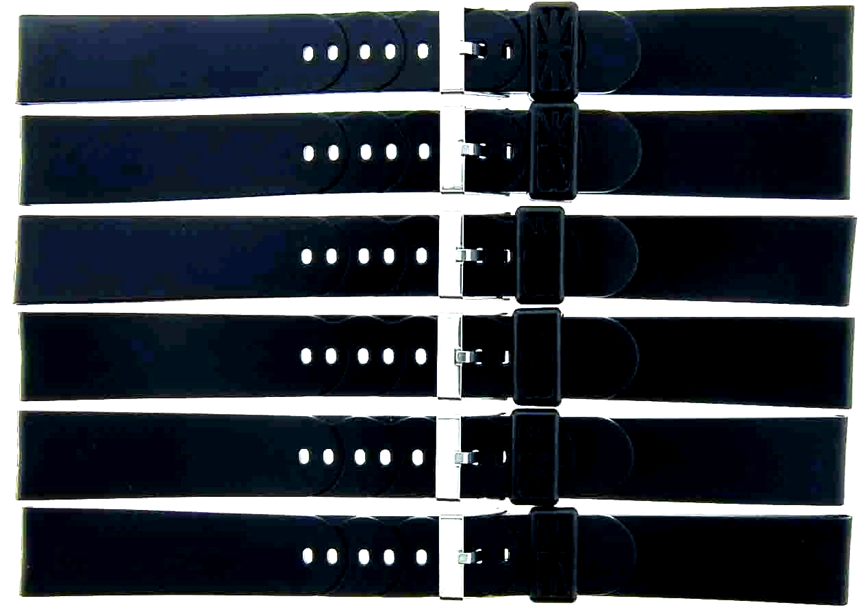 Lot of 6 Watch Bands 18MM PVC Black  fit Casio, Timex and Other Watches, 