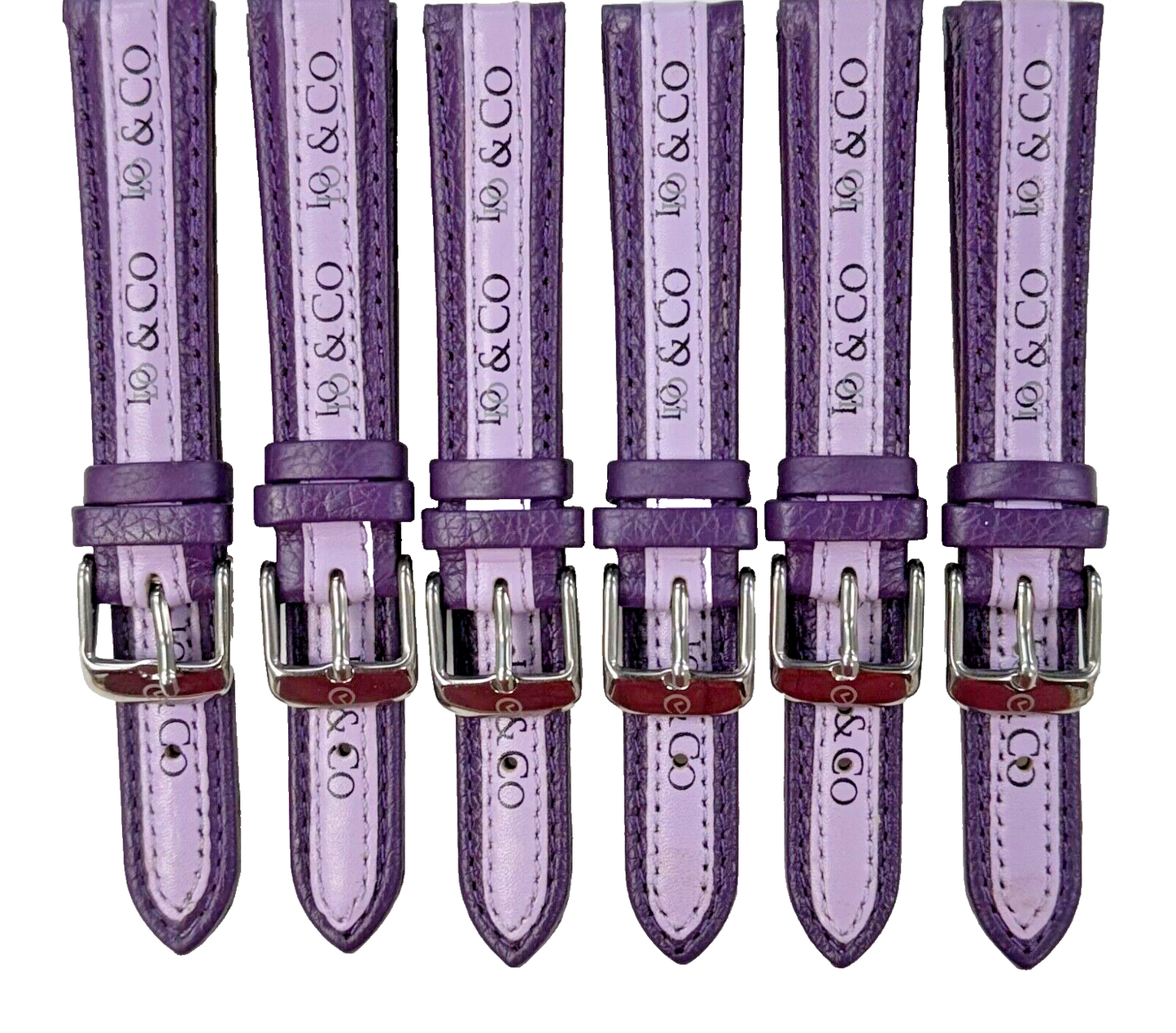 LO&CO Watch Band 16mm Regular Purple Genuine Leather  Stitched, Padded (Lot of 6