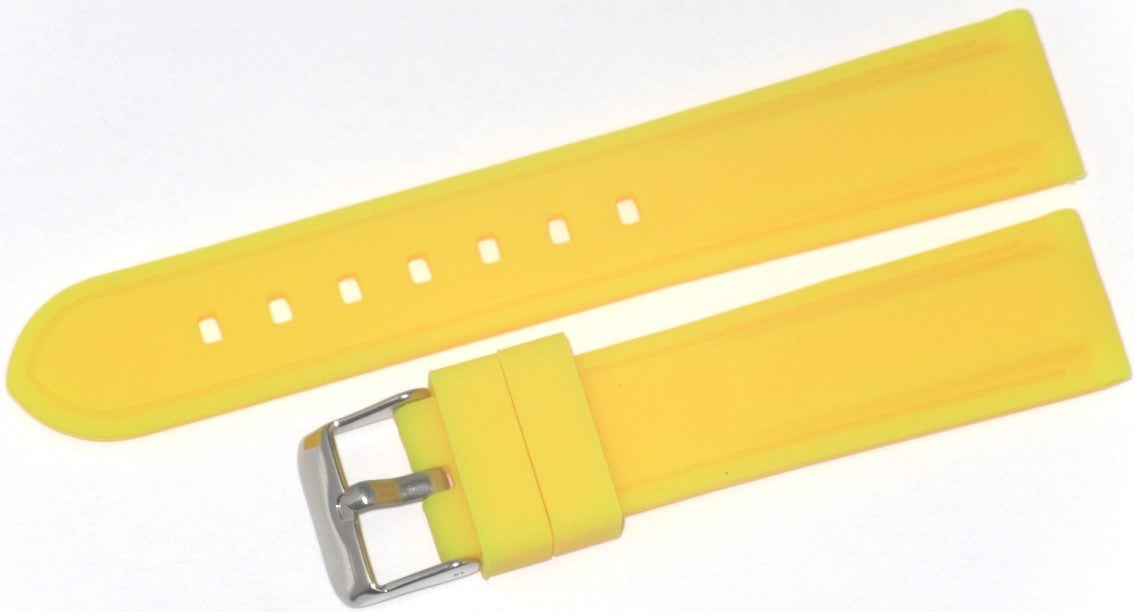 18MM Yellow color Silicone watch band silver buckle with free spring bars