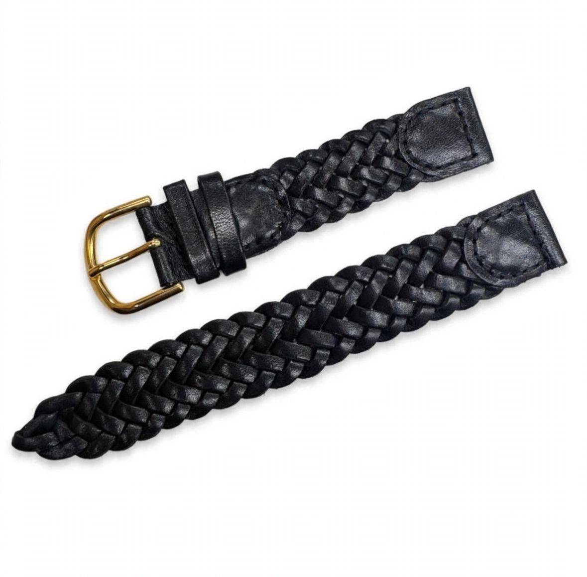 16MM, LOT OF 6 WATCH BANDS BRAIDED BLACK GENUINE LEATHER