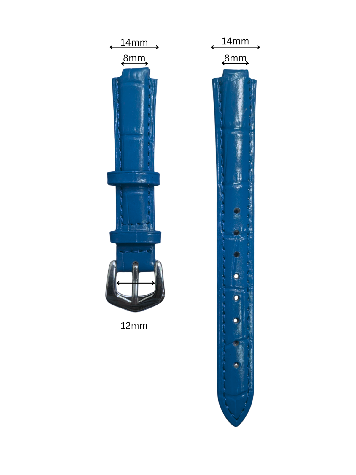 22mm Blue Genuine leather Band Strap Crocodile-Style w/ Buckle