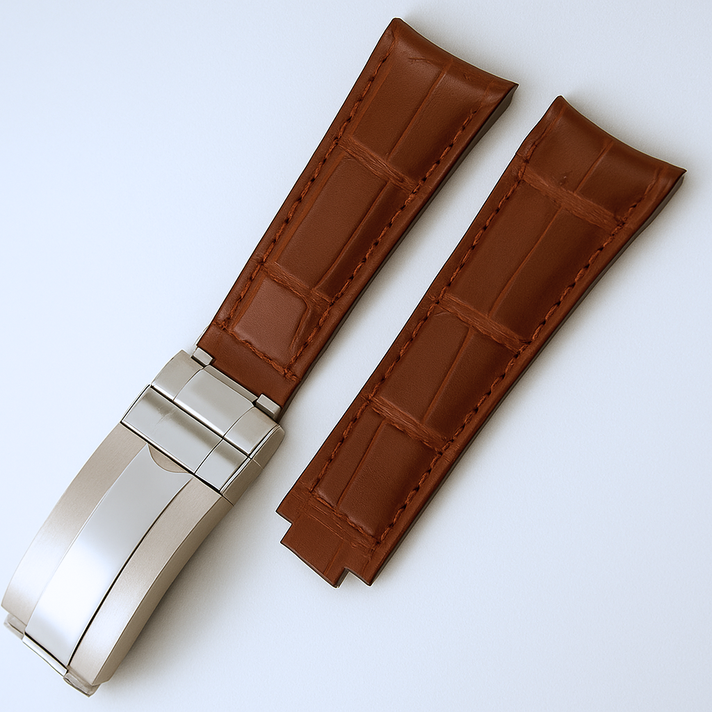 High-Quality Brown Leather Watch Band – 20mm for Rolex Watches | Steel Clasp