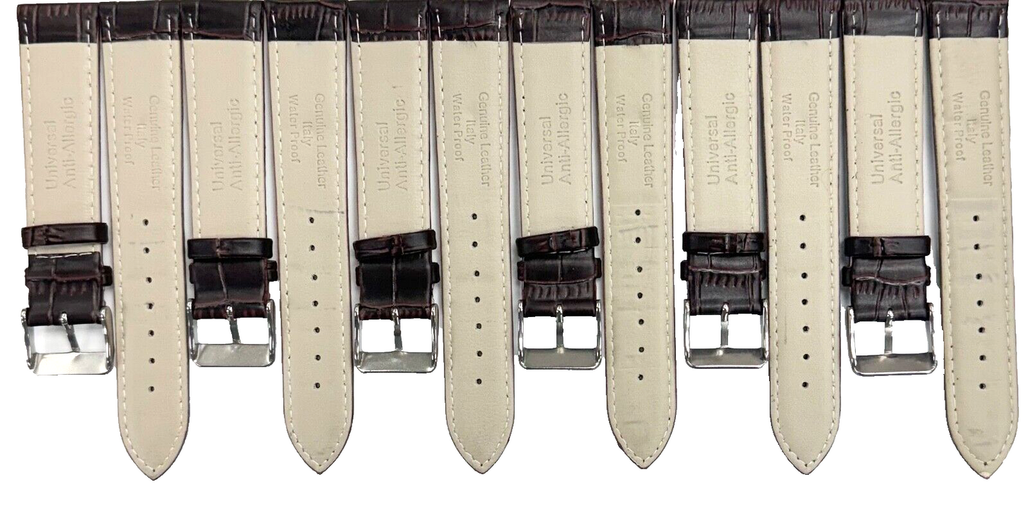 Lot of 6 Watch Bands D.Brown Genuine Leather Alligator Grain Flat Stitch 16x14mm