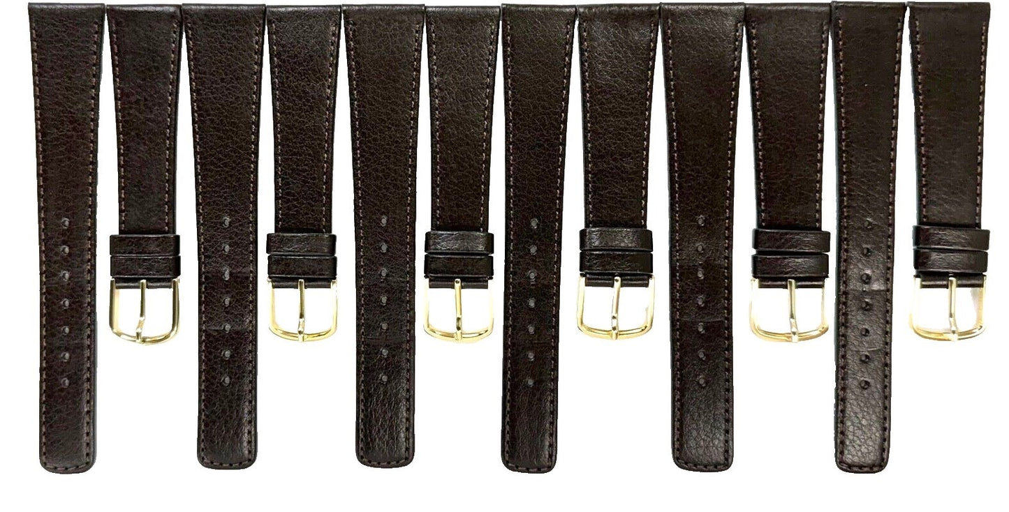 Lot of 6pcs.Watch Bands Plain Dark Brown synthetic Leather  Flat 18mm