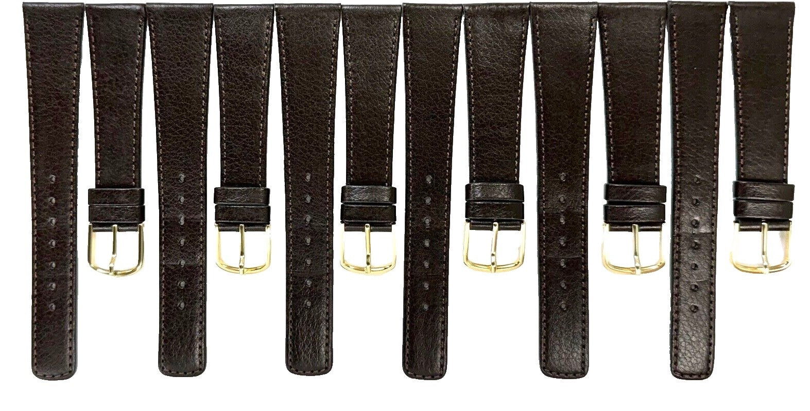 Lot of 6pcs.Watch Bands Plain Dark Brown synthetic Leather  Flat 18mm
