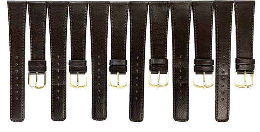 Lot of 6pcs.Watch Bands Plain Dark Brown synthetic Leather  Flat 18mm