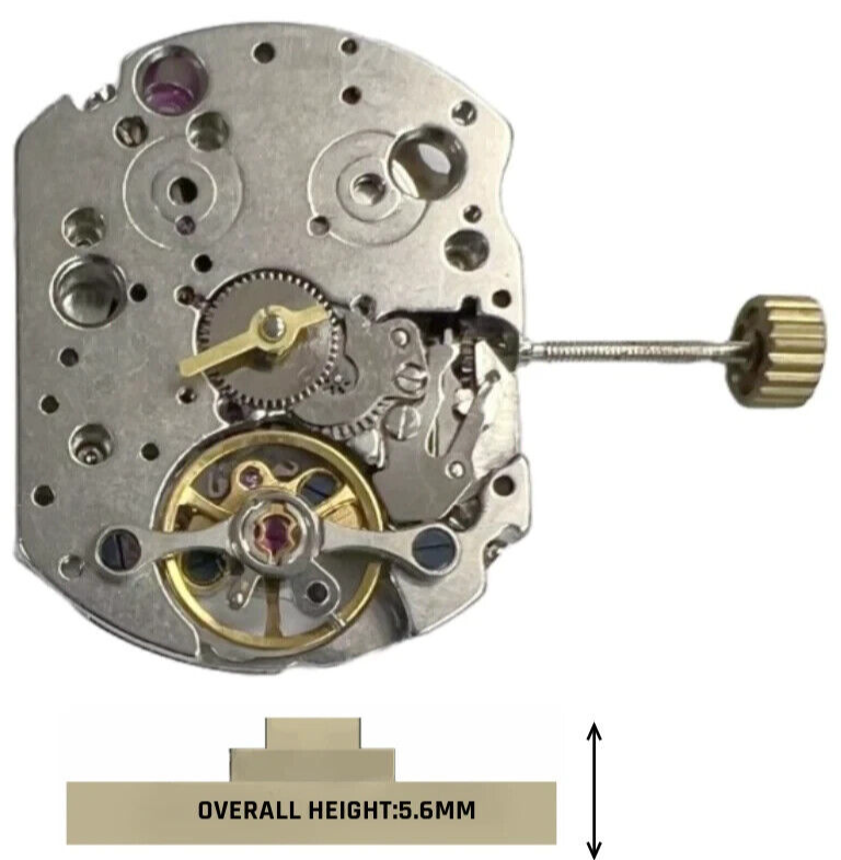 Chinese Hand Winding Watch Movement ST68 2Hands, Overall Height 5.6mm