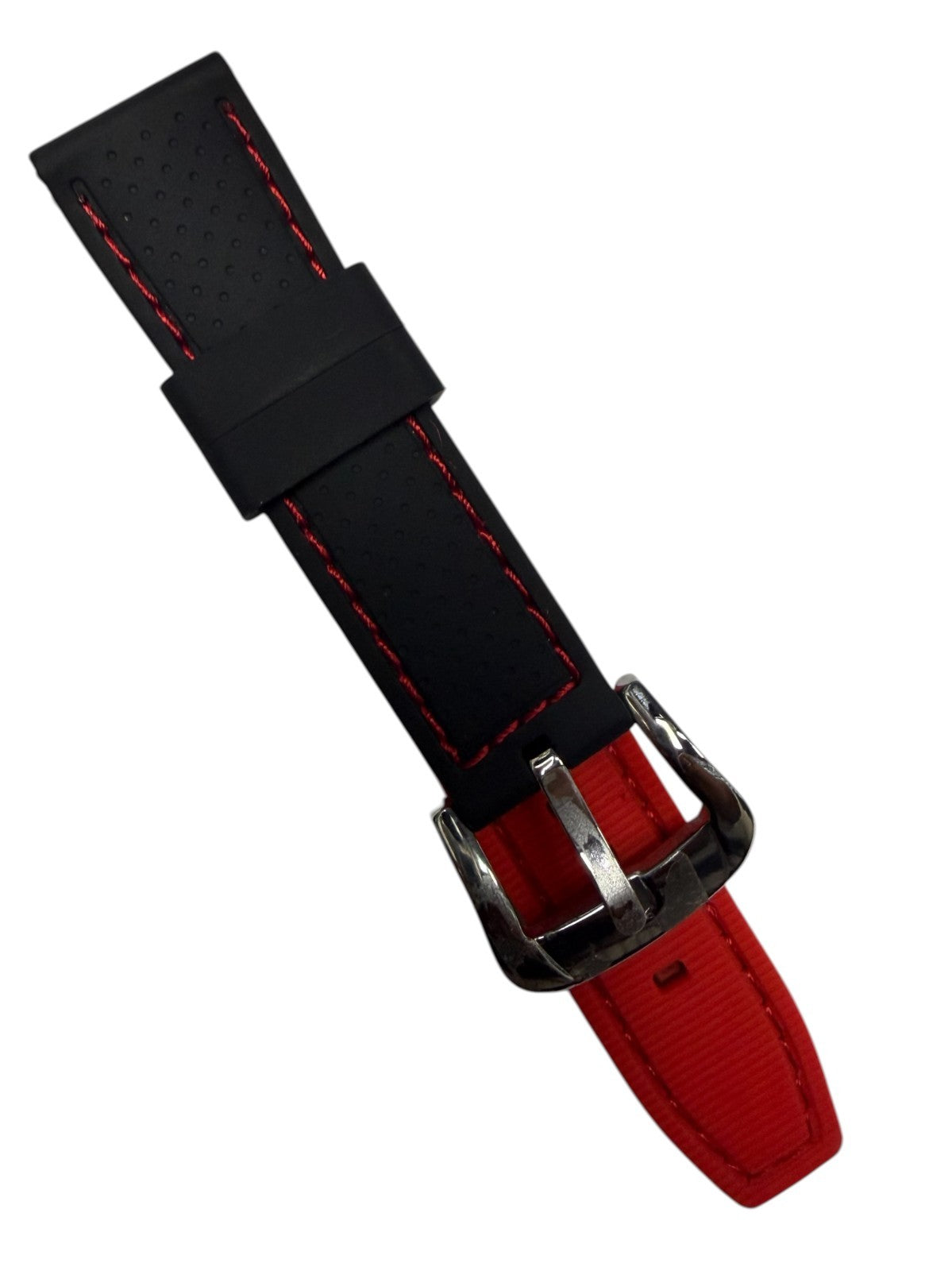 High-Quality Silicone Flat Stitched Watch Band – Red & Black, 20/22/24mm