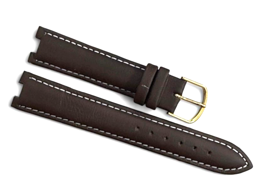 18 MM Plain Padded Brown w  white stitch Genuine Leather Watch Band