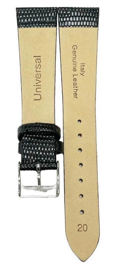 Best Quality Watch Bands Genuine Leather Lizard Grain Flat Black 12- 24mm