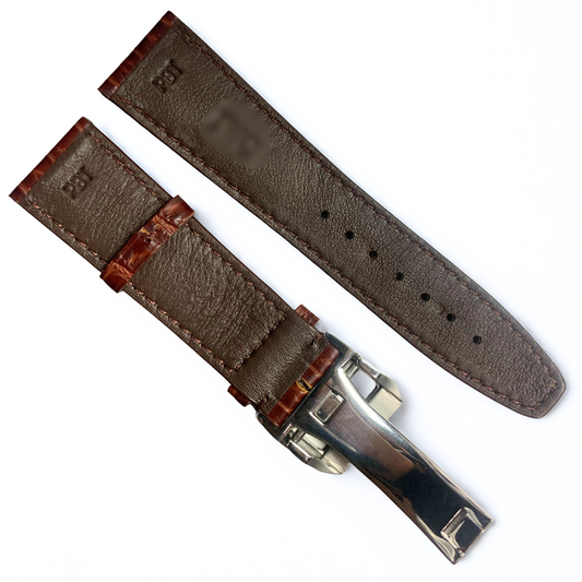 22mm Brown Genuine leather Band Strap | Crocodile-Style w/ Clasp for IWC Bands