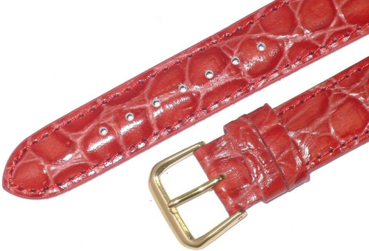 Watch Bands Red Genuine Leather Crocodile Grains18mm (A1 Quality )