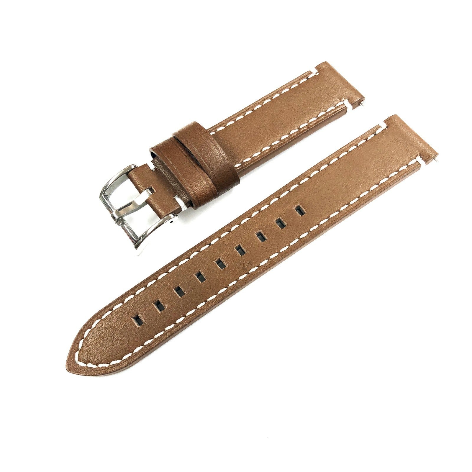Genuine Leather Flat Watch Band 20 MM to 24 MM With White Stitched