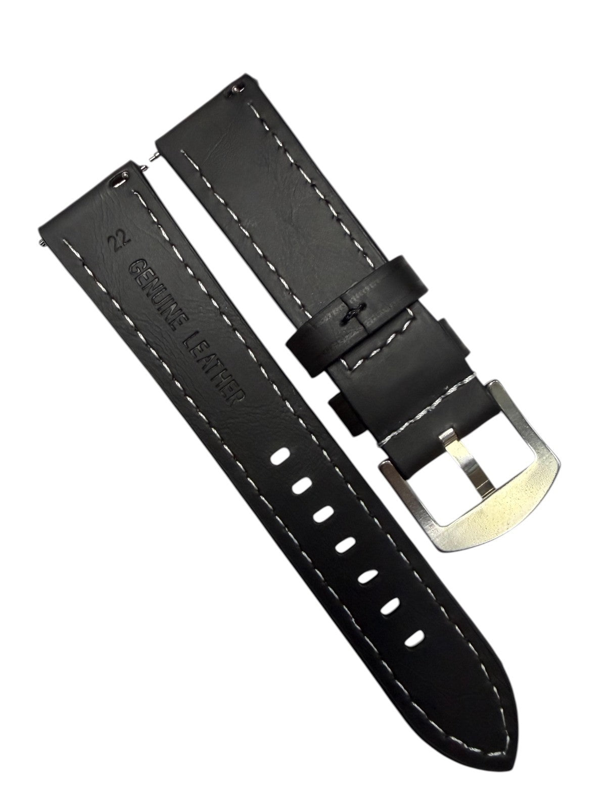 Genuine Leather Black Flat (White Stitched ) Watch Band – Quick Release Strap