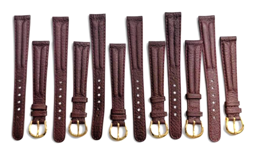 (set of 6)14mm Quality Genuine Leather Padded Burgundy Color Watch Band