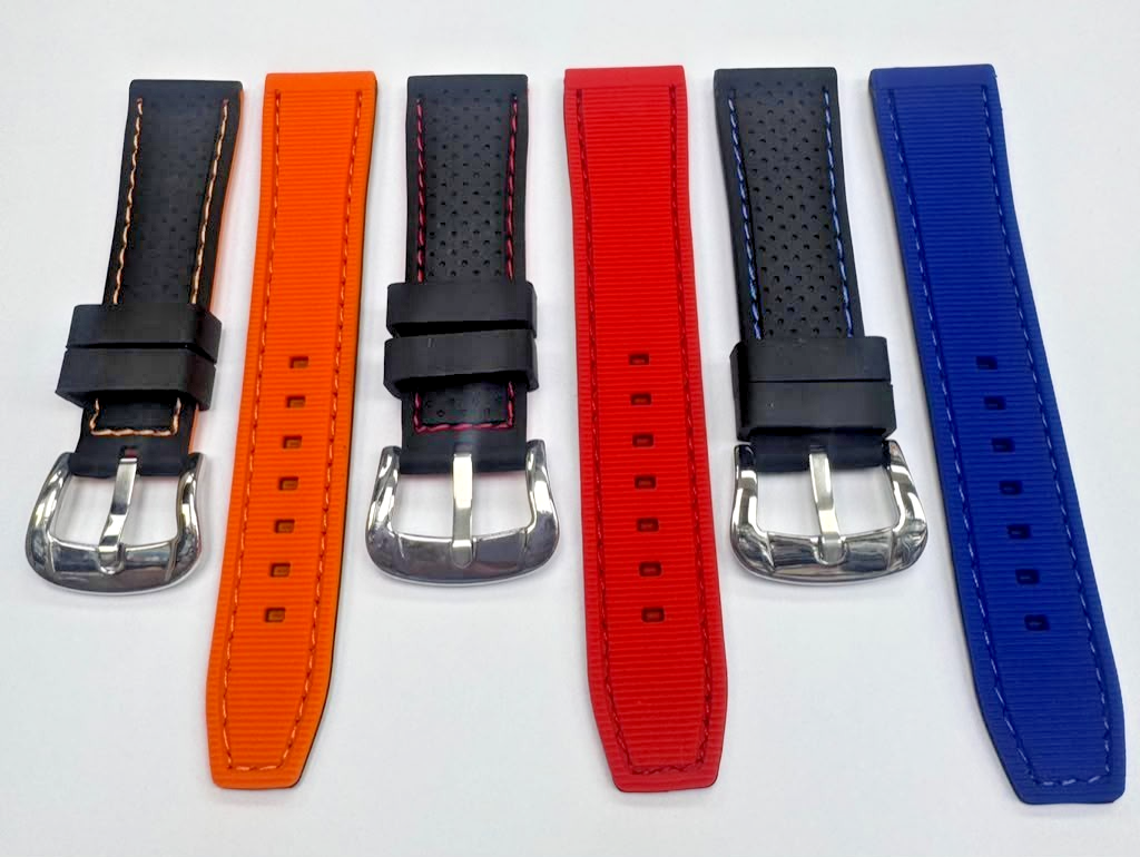 High-Quality Silicone Flat Stitched Watch Band – Orange & Black
