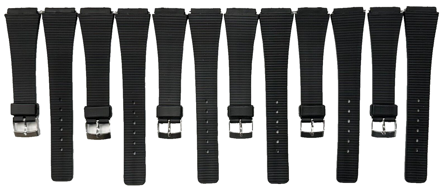Lot of 6, 19MM PVC Black, Flat & Slim Watch Bands for Casio, Timex, Citizen