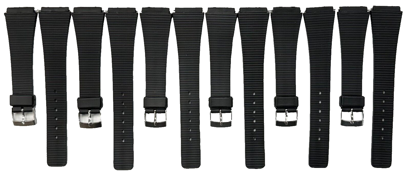 Lot of 6, 19MM PVC Black, Flat & Slim Watch Bands for Casio, Timex, Citizen