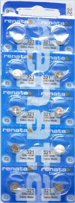 Renata 321 Watch Cell Batteries SR616SW, SWISS MADE, 0% MERCURY (Pack 10)