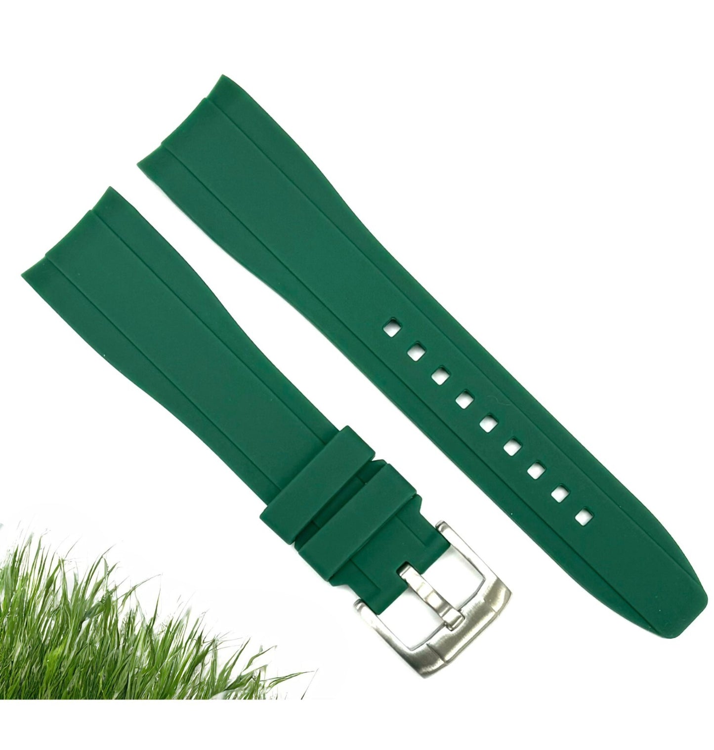 18-24mm Curved-End Emerald Green Soft & Smooth Silicon Rubber Watch Band