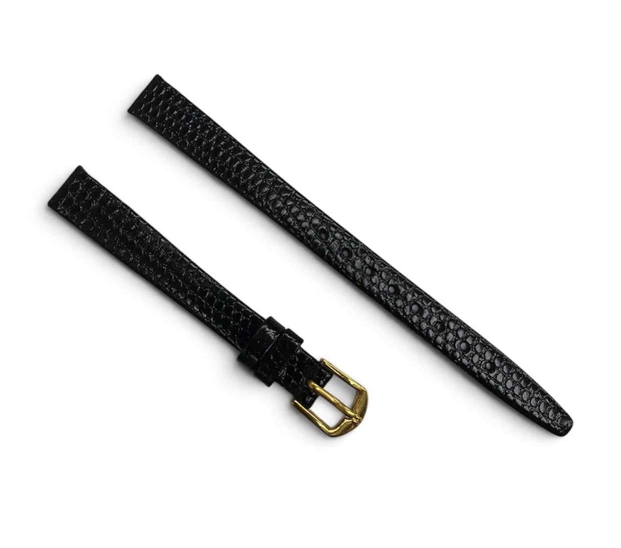 Hirsch Rainbow Black  Leather Watch Band with Gold Tone Buckle 10mm