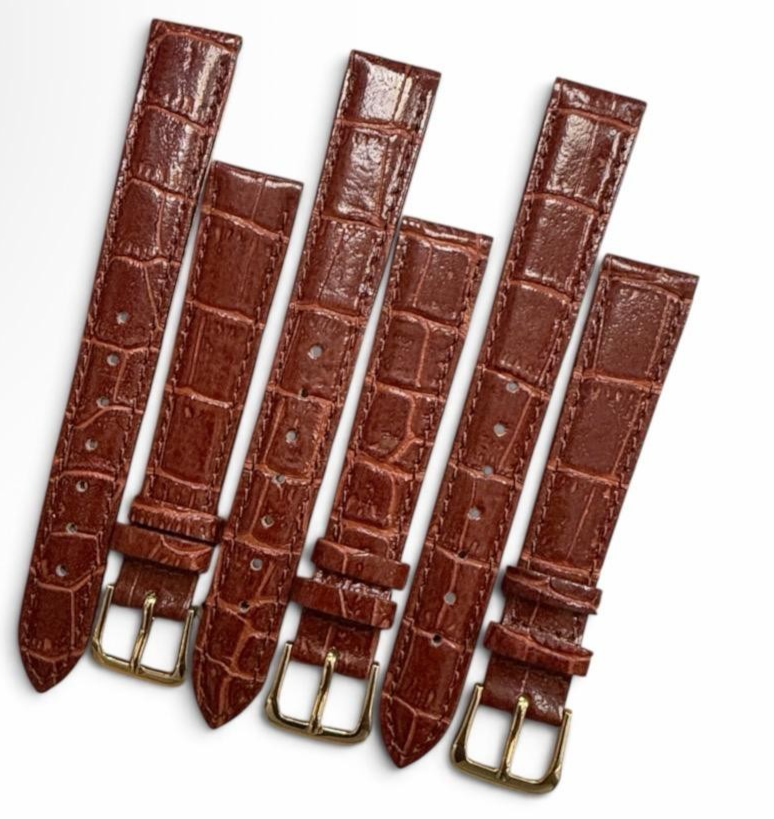 (set of 3) Watch Band D.RED color Genuine Leather Crocodile Grain Padded- 14mm