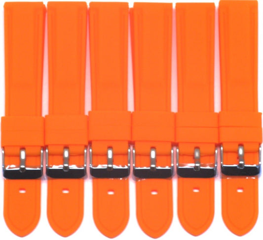 26 MM Orange Color Silicone Sports Watch Band Replacement, Lot of 6 Bands