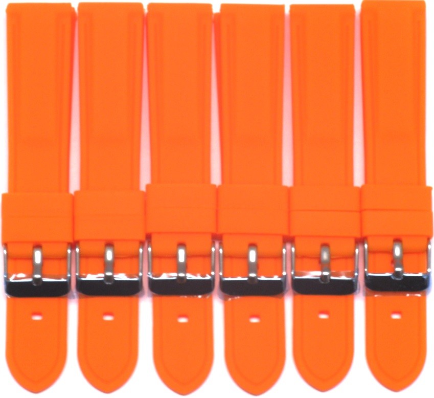Lot of 6Pcs. Bands 20MM Orange Color Silicone Sports Watch Band Replacement, 