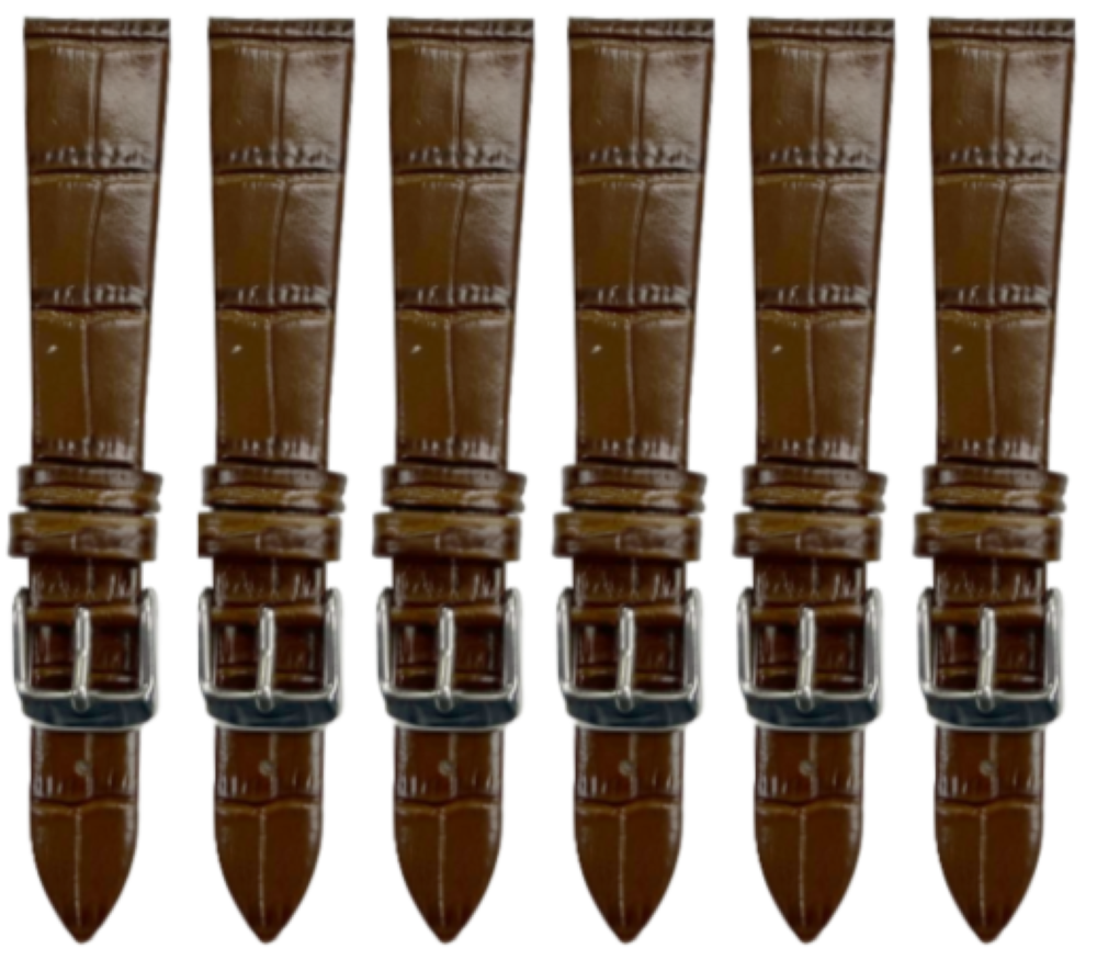 LOT of 6PCS Brown Leather Flat Unstitched Alligator Grain Watch Band Size 18MM