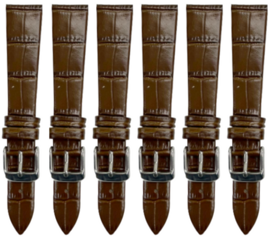 LOT of 6PCS Brown Leather Flat Unstitched Alligator Grain Watch Band Size 18MM