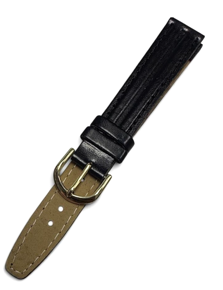 16mm Black color Genuine Leather Watch Band Gold Buckle