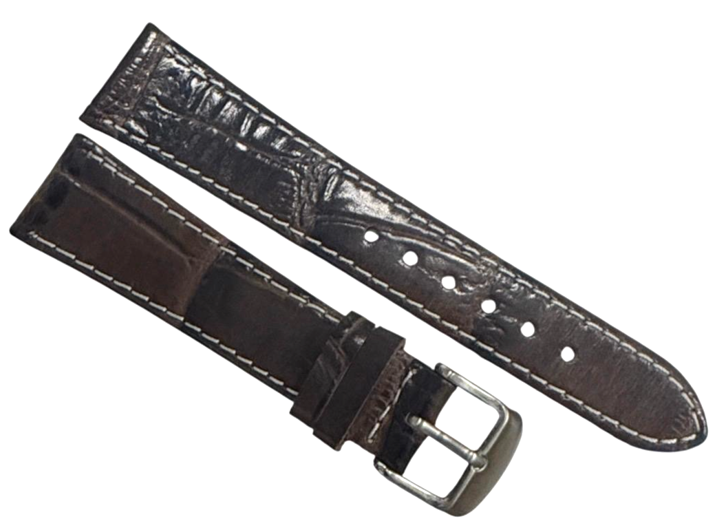 Alligator Brown color white stich Watch Band Genuine Leather 20mm