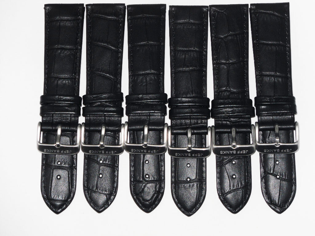 Lot of 6Pcs.Watch Bands 14MM Genuine Leather Alligator Grain Black, High Quality