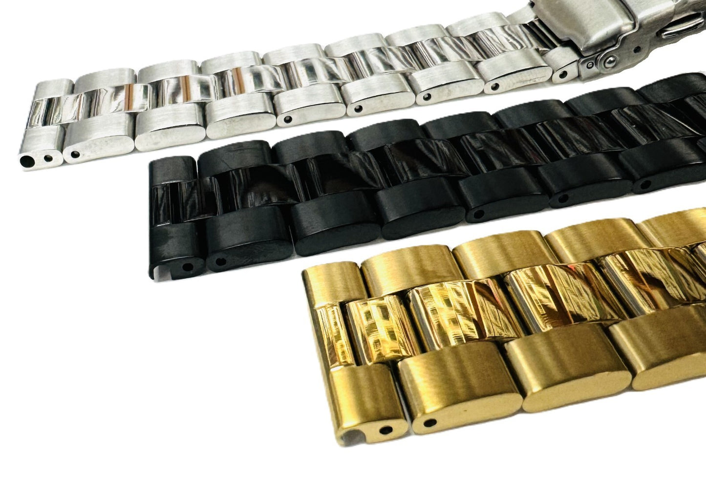 22mm Convertible-Ends Middle-Bold Oyster Solid Stainless Steel Watch Bands