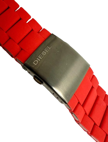 Red 28mm Silicone Watch Band with SS Links – Fits Diesel DZ7396, DZ7370, DZ4289